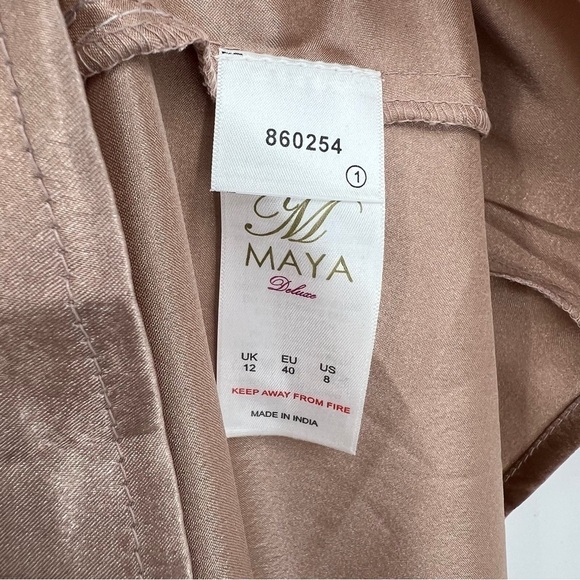 Maya Deluxe Fairy Tulle Sequin Embellished Halter Neck Maxi Dress Taupe Blush 8 - Picture 12 of 14